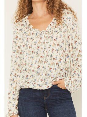 Wild Moss Women's Floral Print Long Sleeve Elastic Hem Peasant Top Size Meduim M